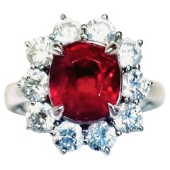 Antique NEW SSEF* 4.542CT Pigeon Red Unheated Burma Mogok Ruby Diamond Ring in Platinum