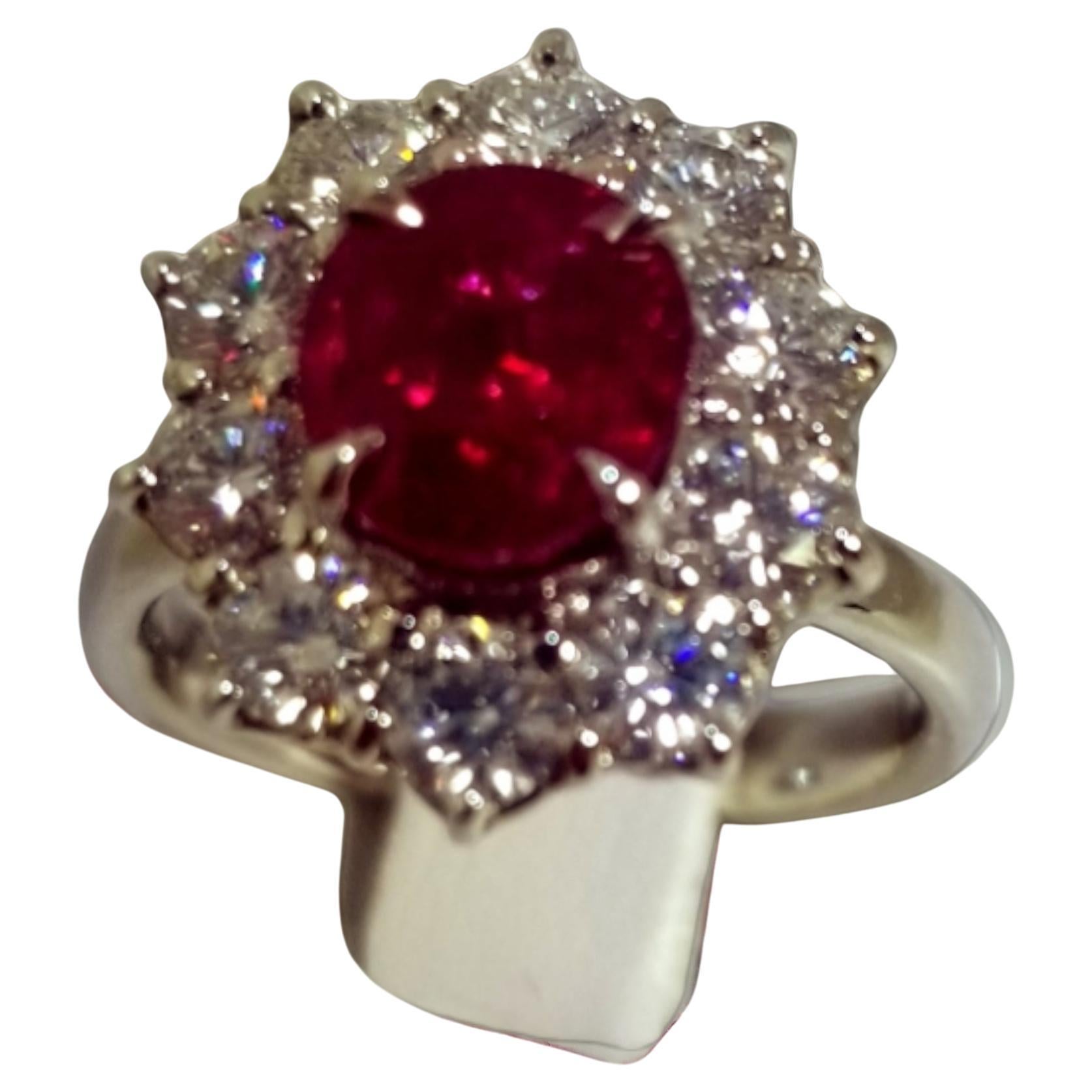 SSEF CERT PIGEON ROJO Anillo de diamantes de rubí de Birmania Mogok limpio sin calentar de 2,50 qt