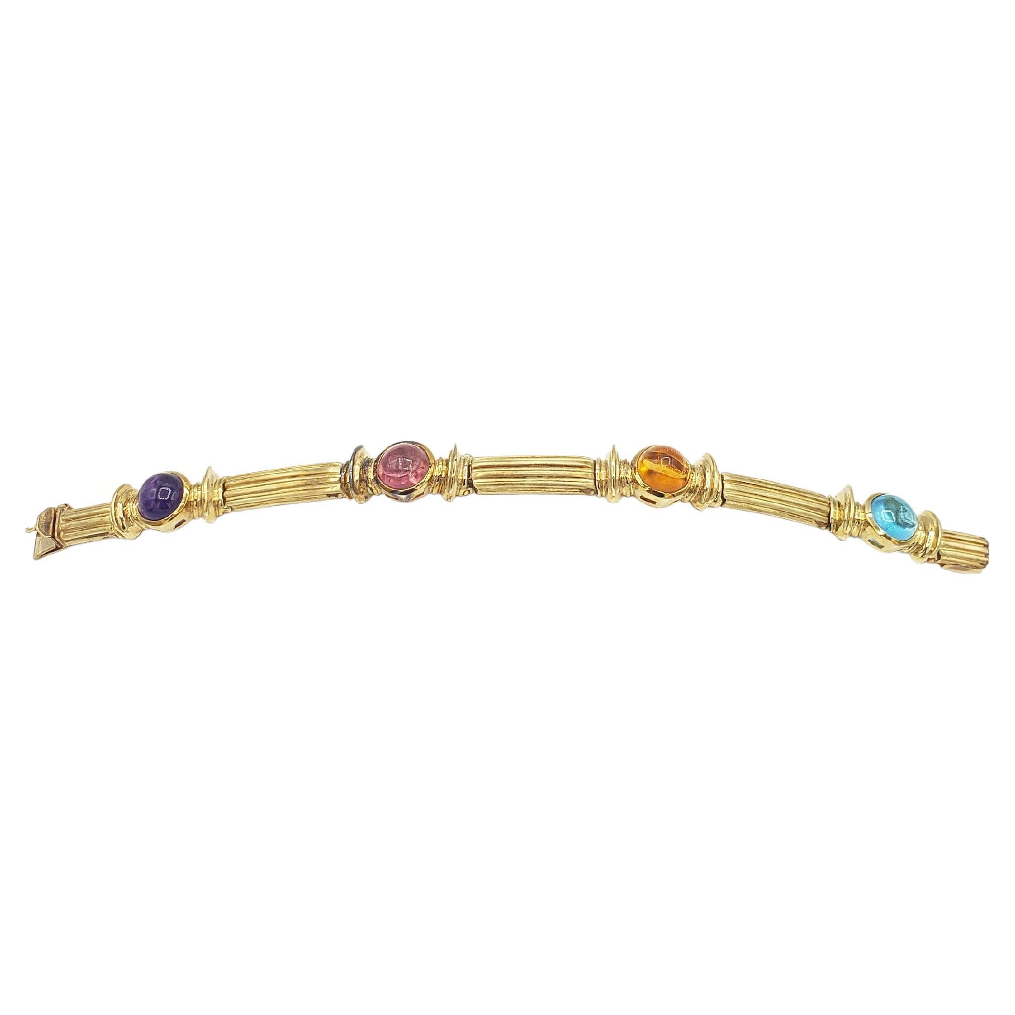 NEW Blue and Pink Tourmaline, Amethyst, Citrine Bracelet in 14k Yellow Gold For Sale