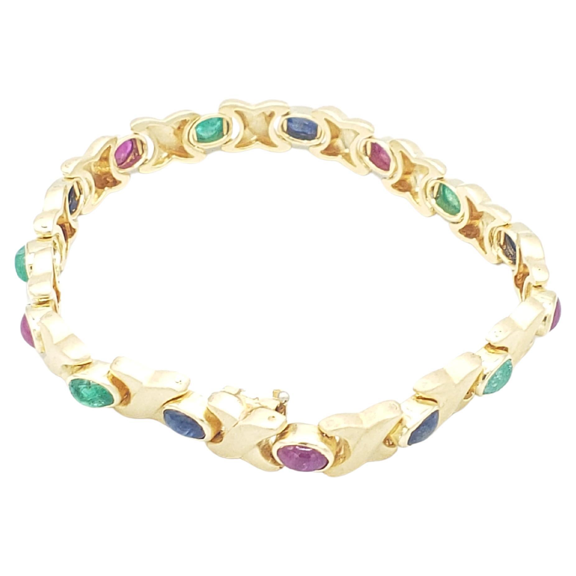 NEW Natural Ruby, Sapphire, Emerald Bracelet in 14k Solid Yellow Gold New For Sale