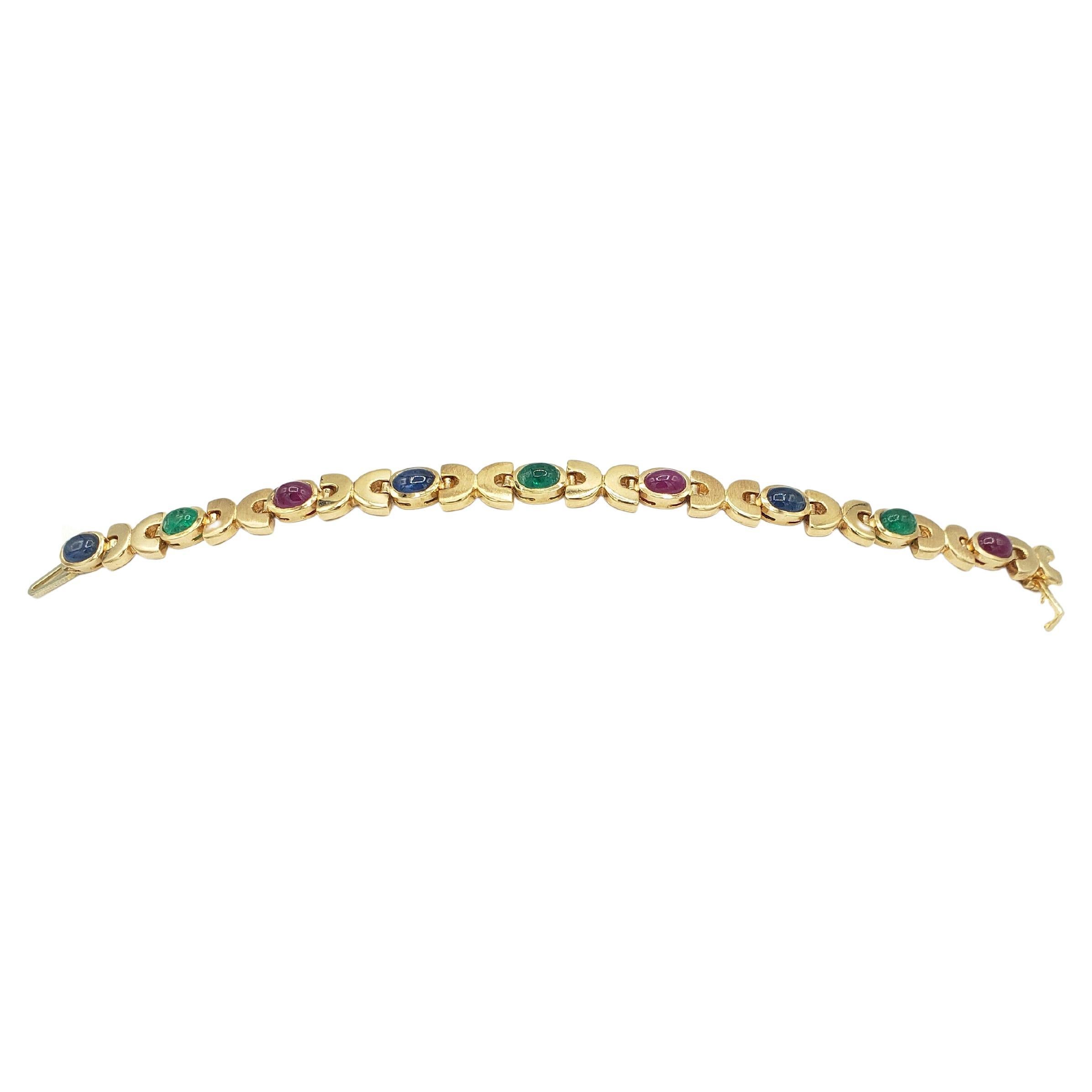 NOUVEAU Bracelet en or jaune 14 carats avec rubis précieux naturels, saphirs et émeraudes en vente