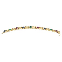 Antique NEW Natural Precious Ruby, Sapphire, Emerald Bracelet in 14k Yellow Gold New