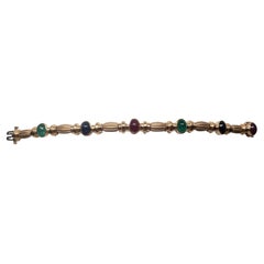 Natural Ruby, Sapphire, Emerald Bracelet in 14k Solid Yellow Gold New