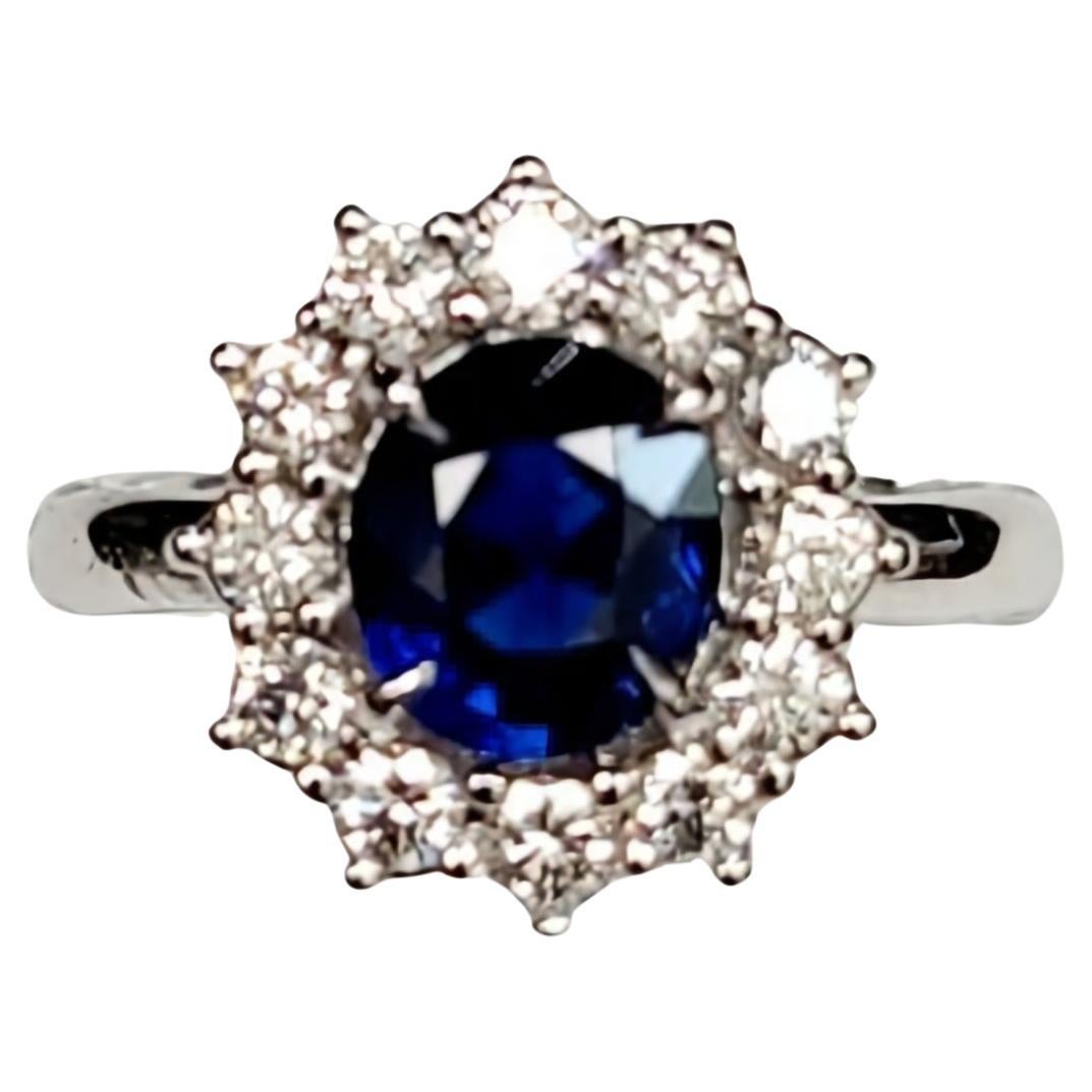Vivid Royal Blue Sapphire Burma Mogok No Heat Perfectly Clean in  Diamond Ring  For Sale