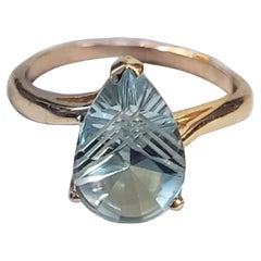 NEW Fantasy Spezialschliff 3 ct. Natürlicher Himmelblauer Topas-Ring aus 14k Gelbgold