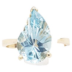 New Fantasy Special Cut 4 Carat, Natural Sky Blue Topaz Ring in 14k Yellow Gold