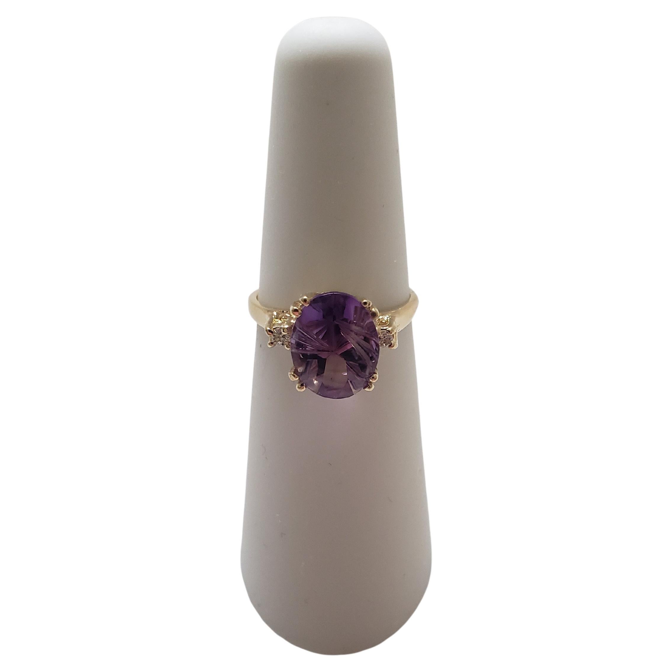 NEW 2 Ct. Natural Amethyst Fantasy Cut Ring with Diamonds in 14k Yellow Gold