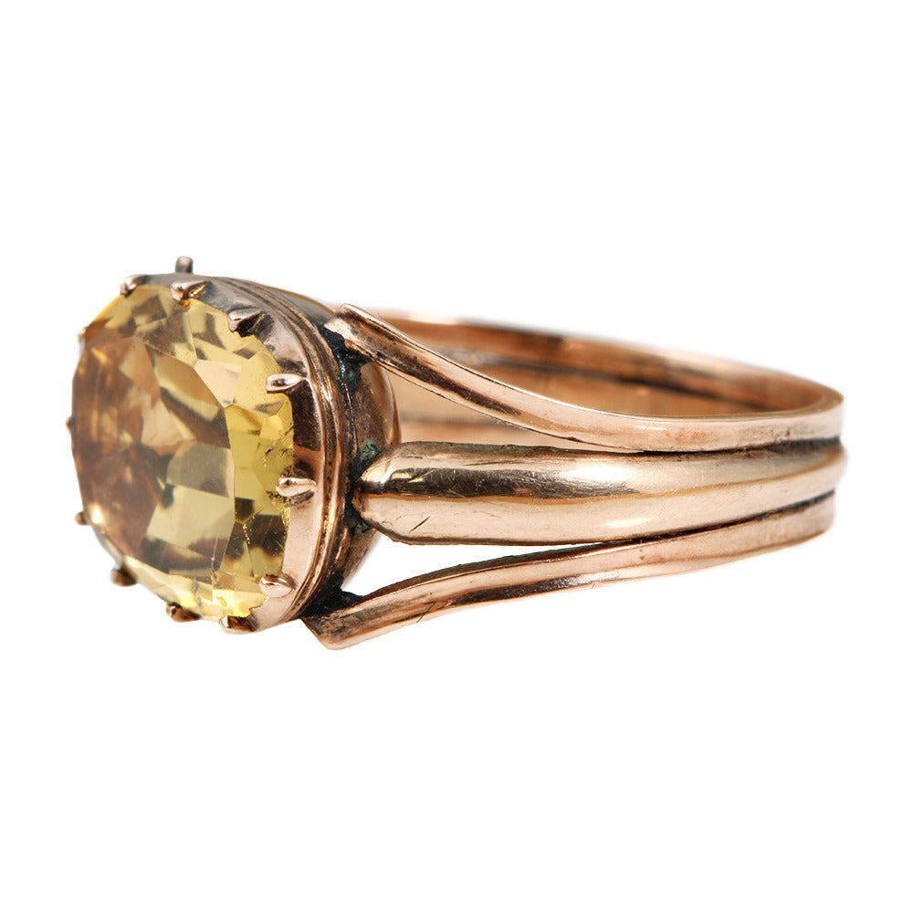Georgian Era citrine ring circa 1810. Closed set citrine set in 18k gold. Engraving on reverse side. English in Origin, found in London.

Size 5.5 ,can be size.