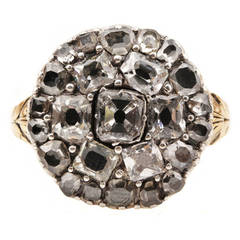 Large Georgian Era Diamond Silver Gold Button Ring