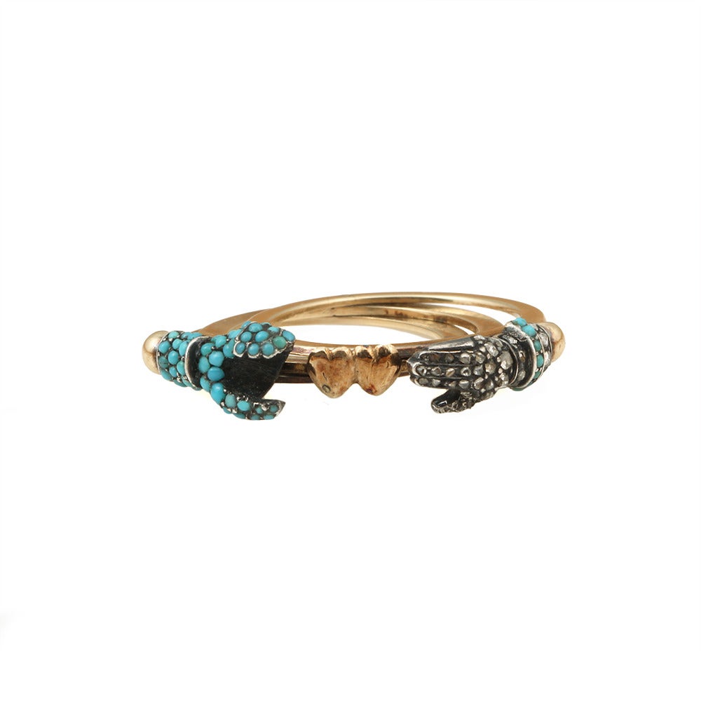 Women's Georgian Turquoise Diamond Gold Gimmel Ring