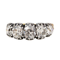 Old Mine Cut Diamond Gold Five Stone Ring