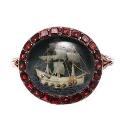 Georgian Nelson Era Micro Carved Ship Ring