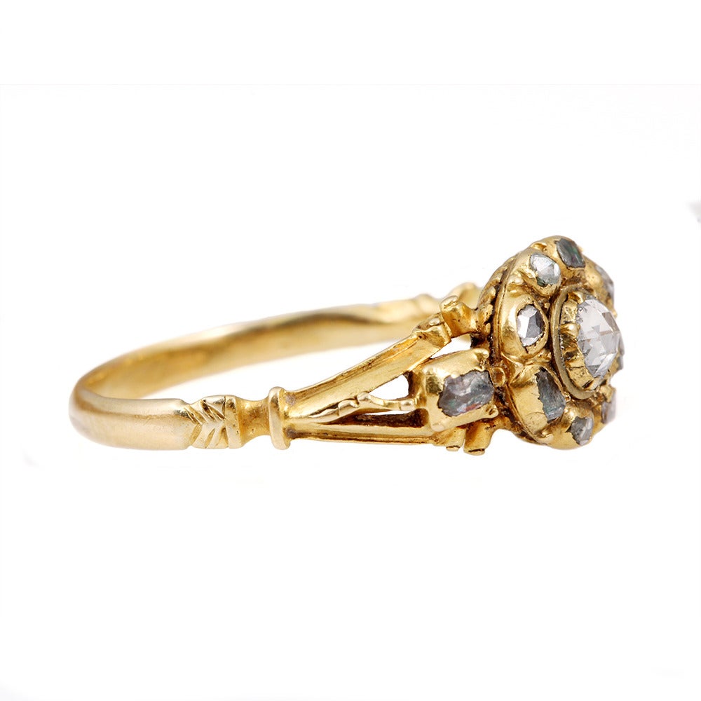 Women's Early 18th Century Rose Cut Diamond Gold Cluster Ring