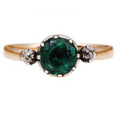 Georgian Era Emerald Diamond Platinum Ring