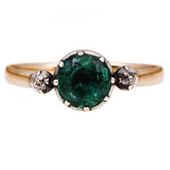 Antique Georgian Era Emerald Diamond Platinum Ring