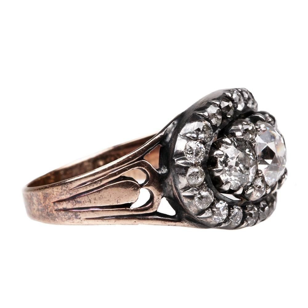 Early 19th Century Diamond Silver Gold Cluster Ring In Excellent Condition In Austin, TX