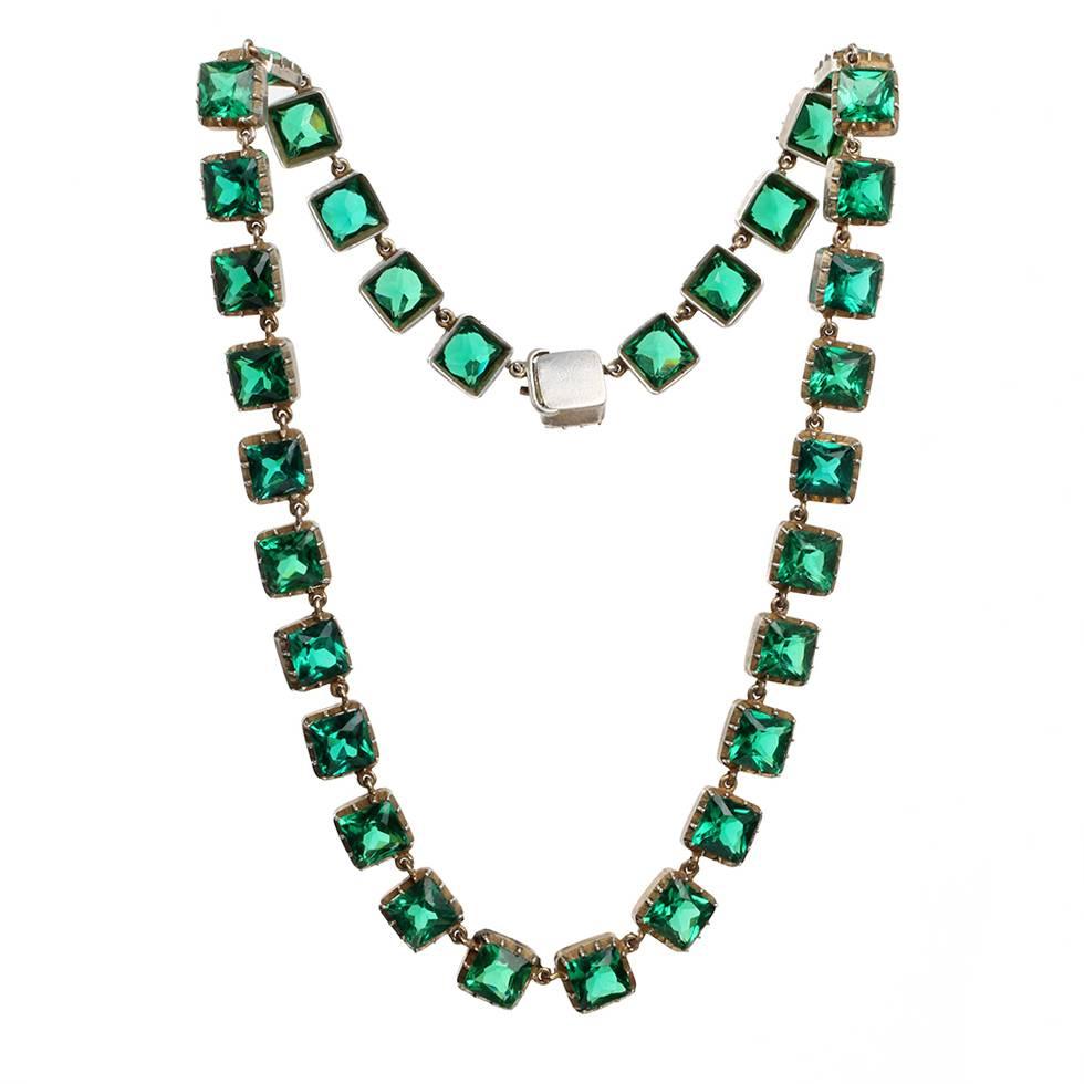 Victorian Green Emerald Paste Rivière Necklace