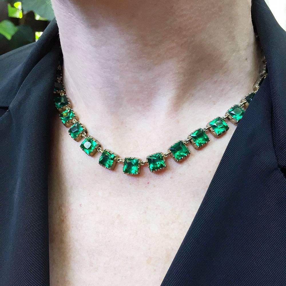 Women's Victorian Green Emerald Paste Rivière Necklace