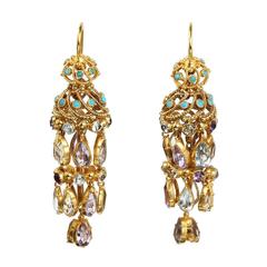 Georgian Era Multi Gemstone Gold Earrings