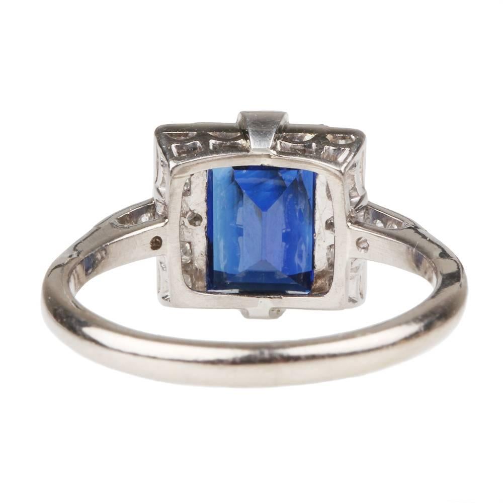 1920s Art Deco Sapphire Diamond Platinum Ring In Excellent Condition In Austin, TX