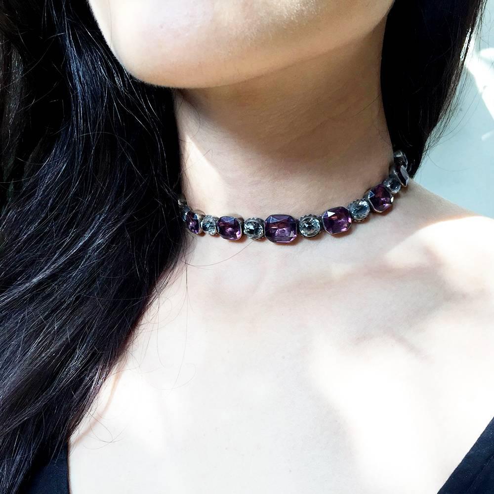Women's Georgian Amethyst and White Paste Rivière Necklace For Sale
