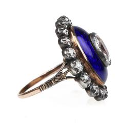 Antique Georgian Old Mine Cut Diamond  Blue Enamel Ring