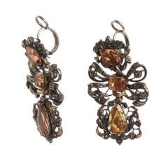 18th Century Iberian Pendeloque Topaz Diamond Earrings