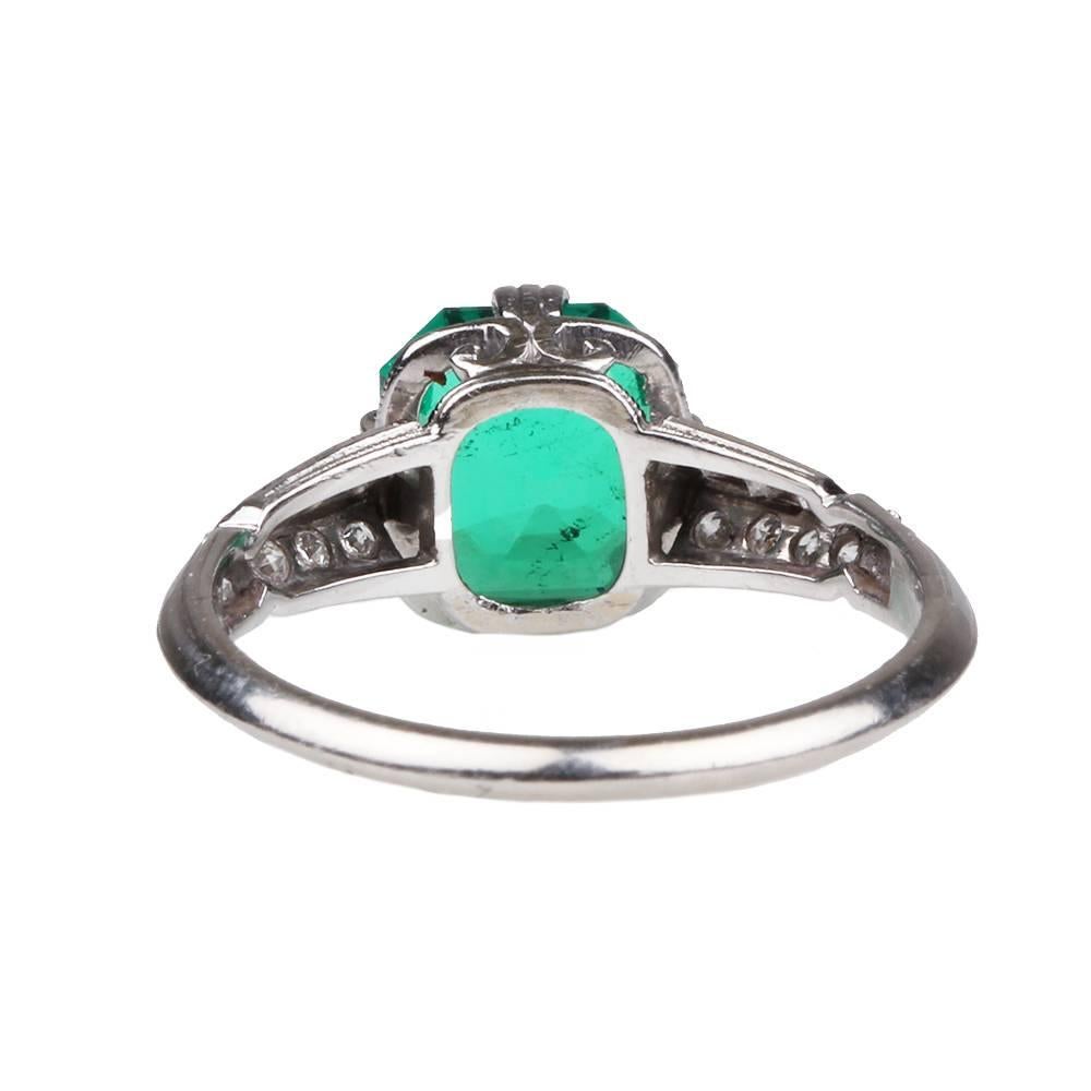  Tiffany & Co. Art Deco Emerald Diamond Platinum Ring In Excellent Condition In Austin, TX
