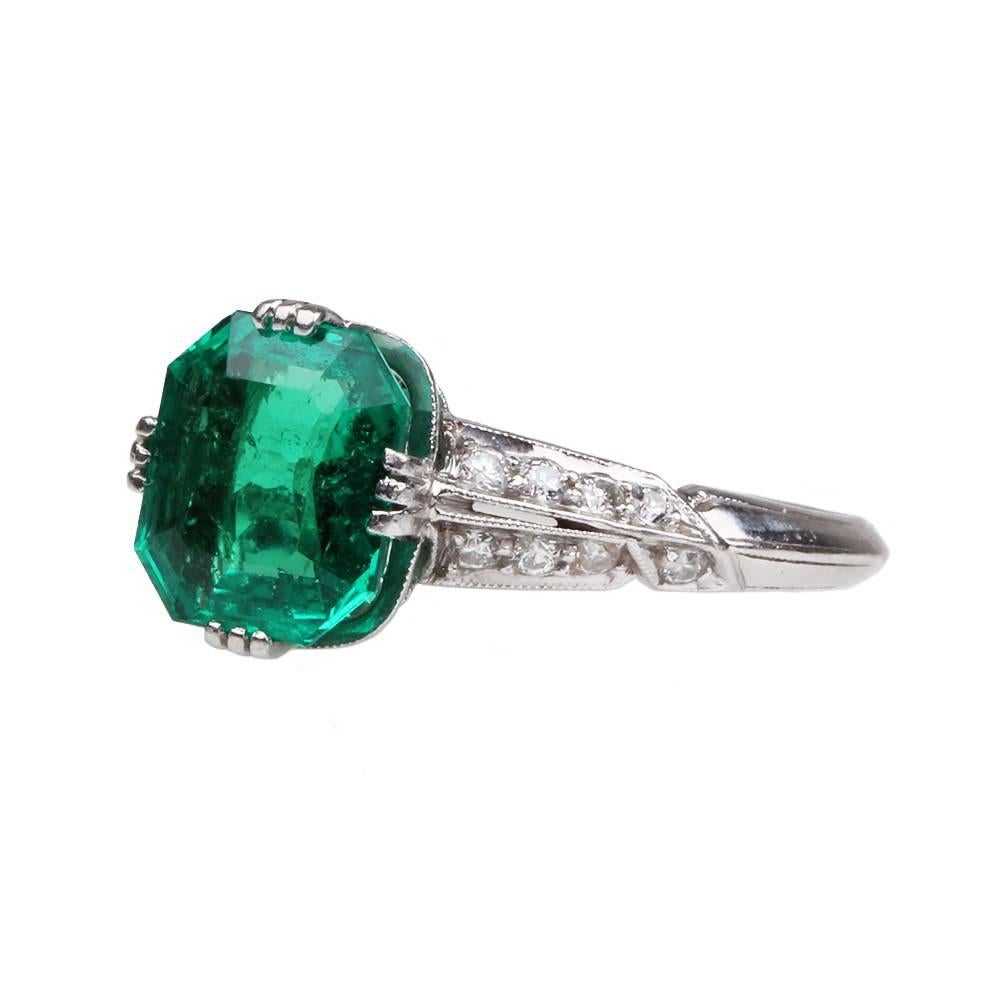 Women's  Tiffany & Co. Art Deco Emerald Diamond Platinum Ring