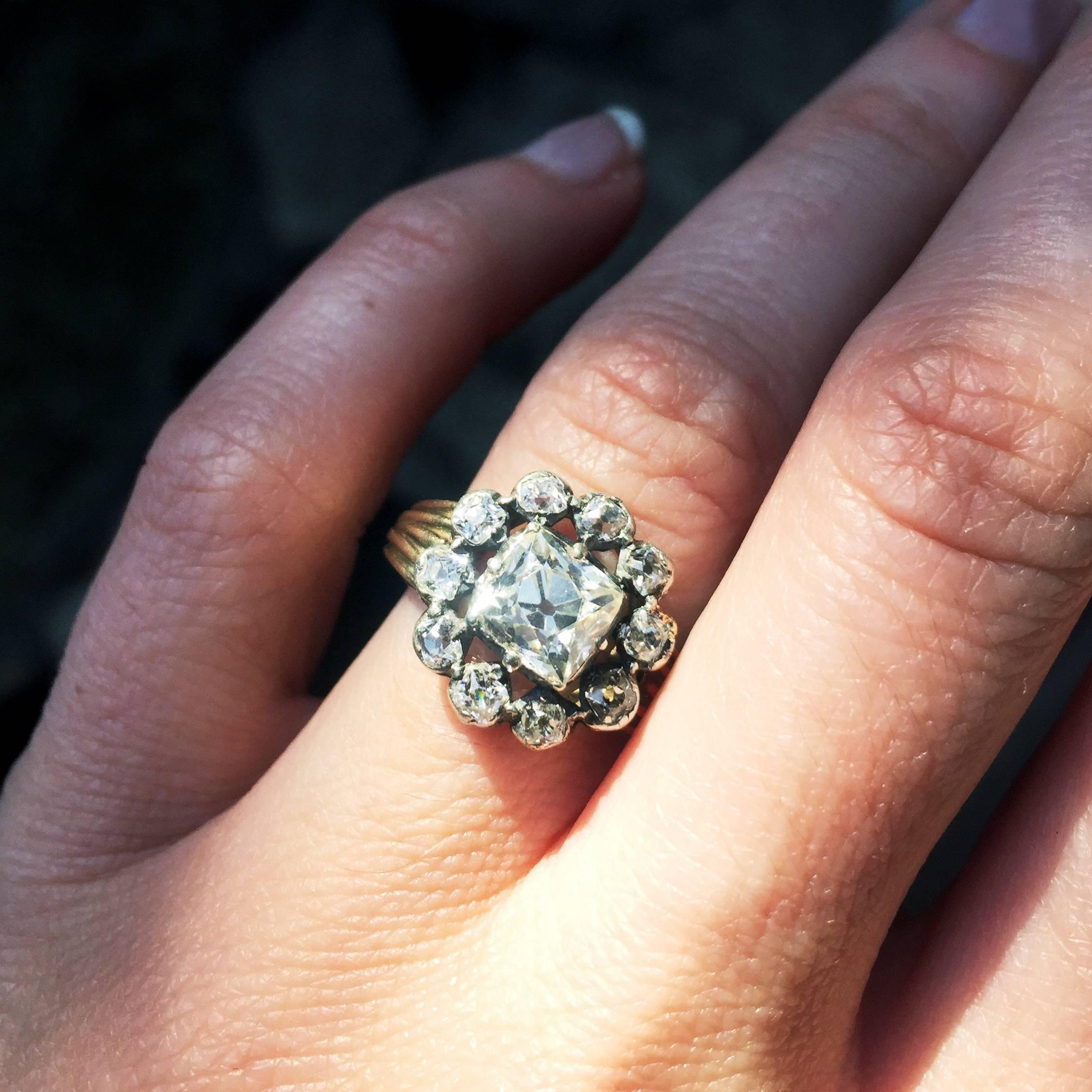Antique Victorian Old Mine Cut Diamond Cluster Engagement Ring 1