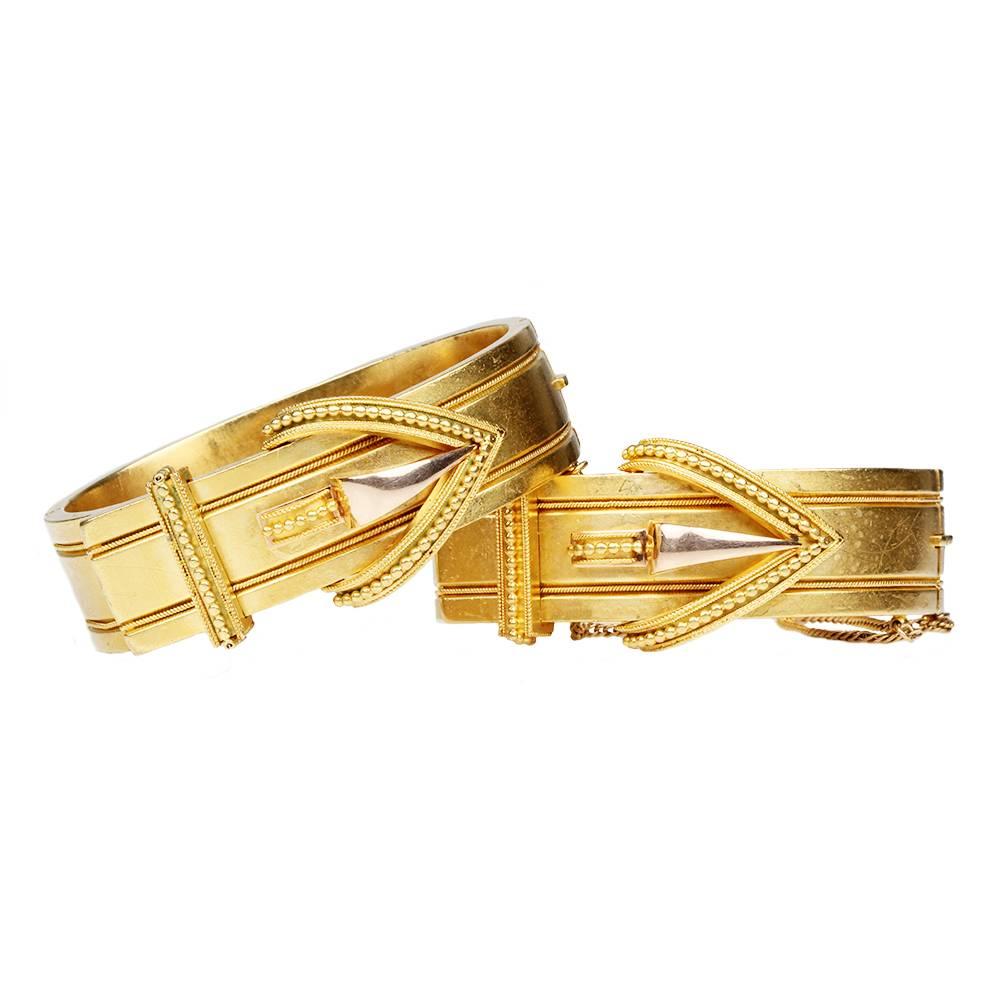 Antique Victorian Matched Set gold buckle bangle Bracelets For Sale