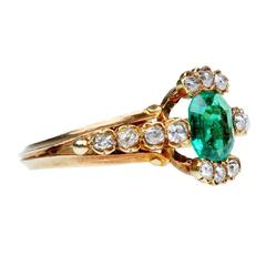 19th Century Emerald Diamond Gold Ring