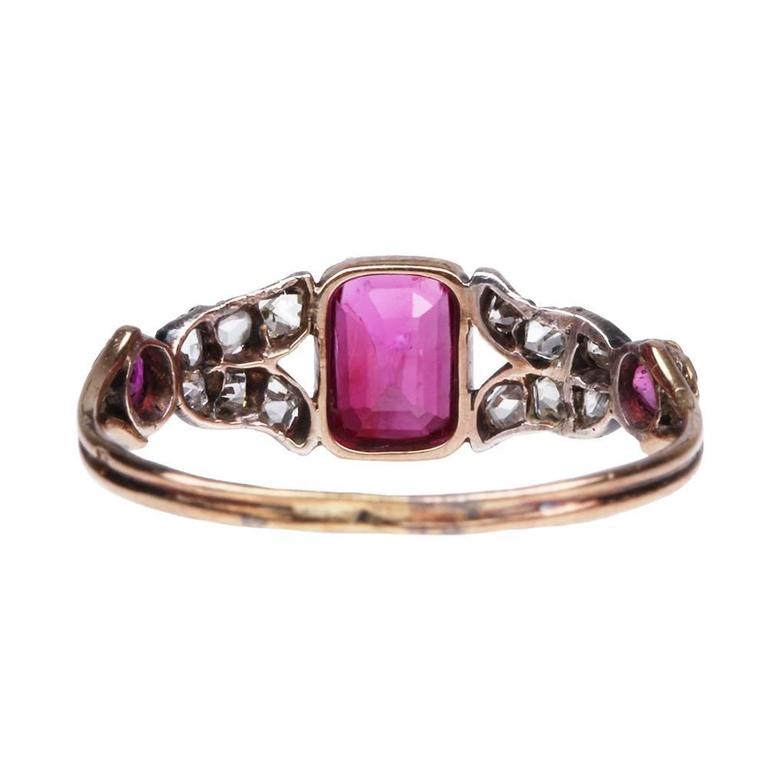 Victorian Emerald Cut Ruby and Diamond Ring For Sale at 1stDibs
