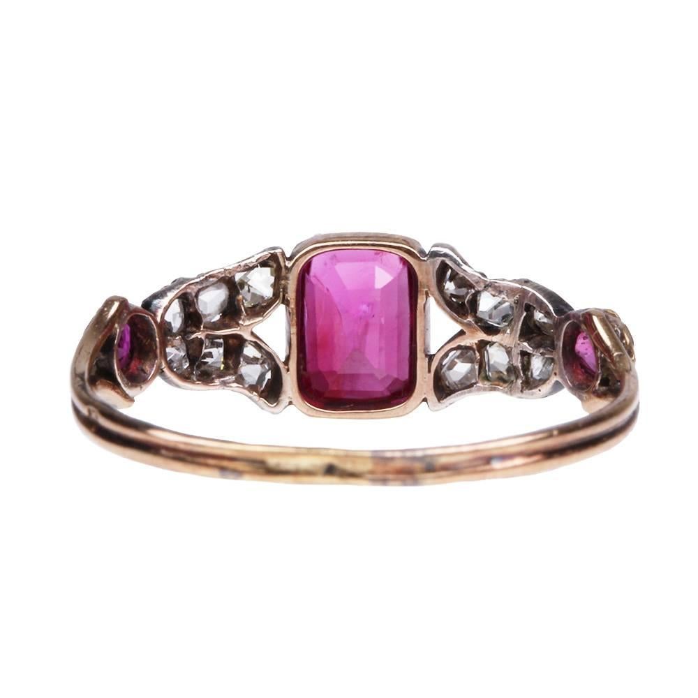 Victorian Emerald Cut Ruby and Diamond Ring In Excellent Condition For Sale In Austin, TX