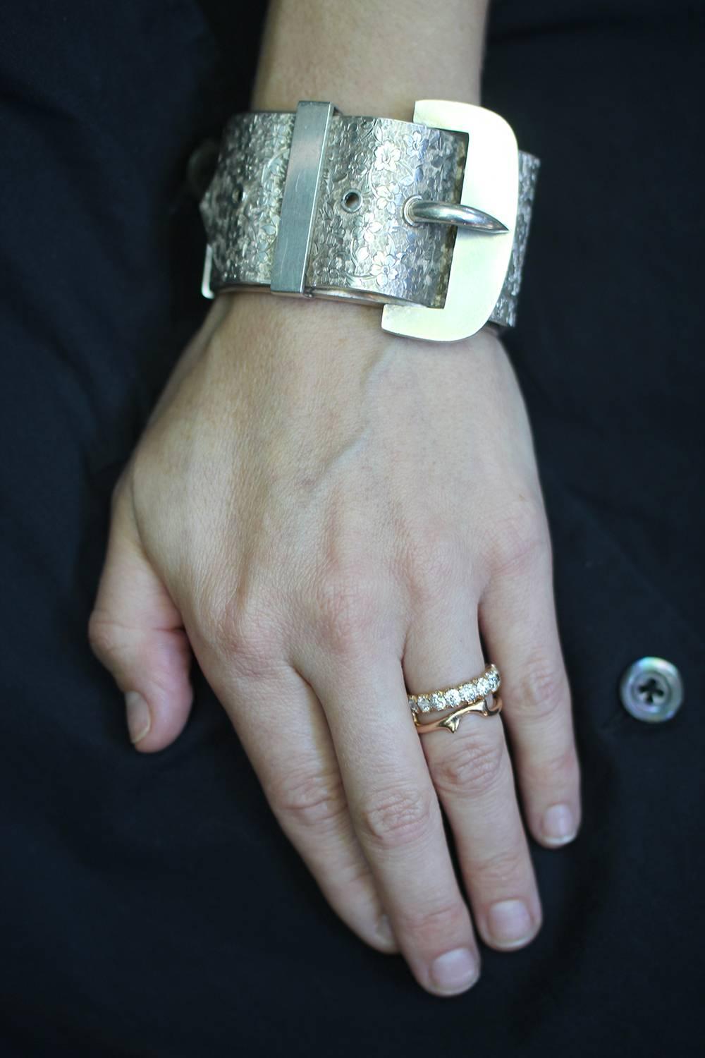 Victorian Sterling Silver Buckle Bangle Bracelet 1