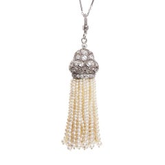 Art Deco Pearl and Diamond Sautoir Tassel Necklace