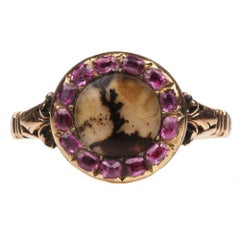 Antique Early 19th Century Ruby and Agate Cluster Ring