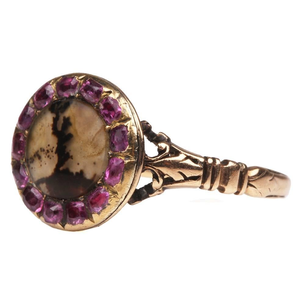 Georgian Early 19th Century Ruby and Agate Cluster Ring