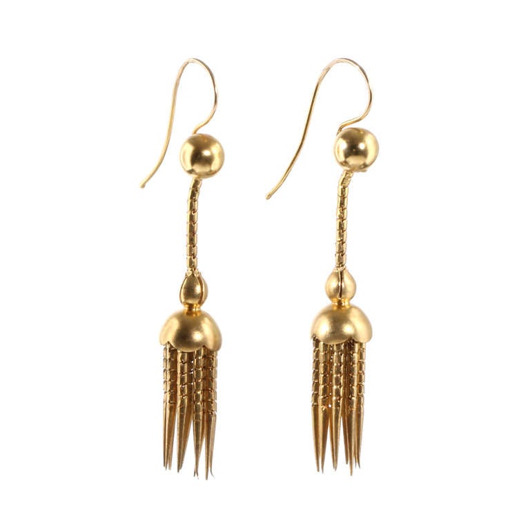 Victorian Gold Tassel Dagger Earrings In Excellent Condition In Austin, TX