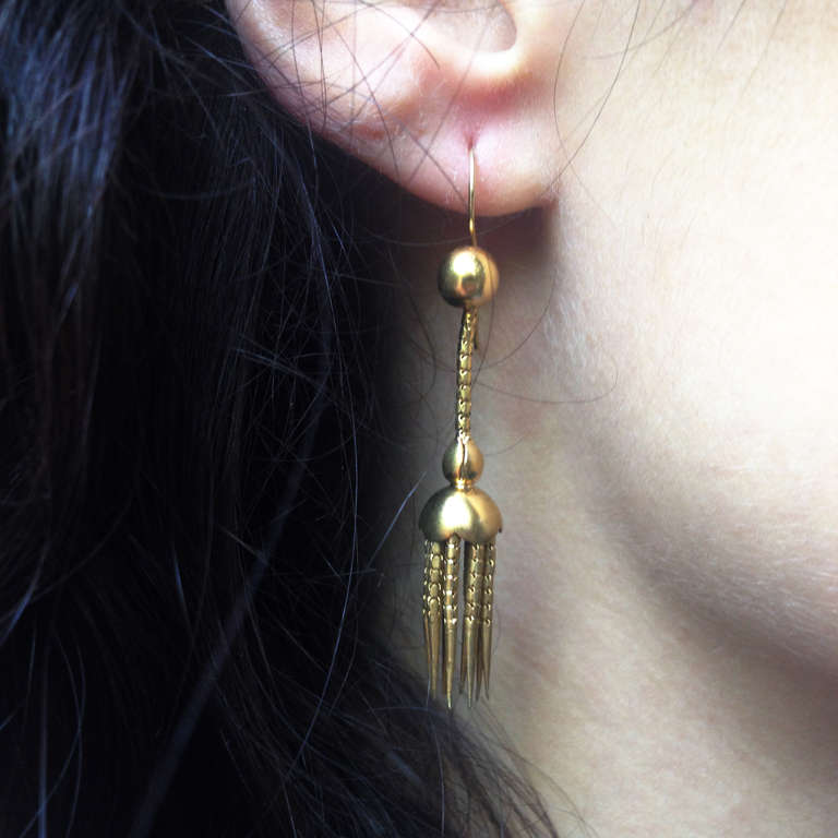 Victorian Gold Tassel Dagger Earrings 2