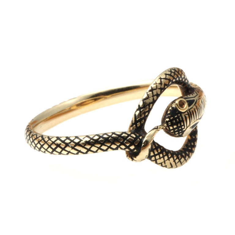 Women's Early Victorian Black Enamel Snake Ring
