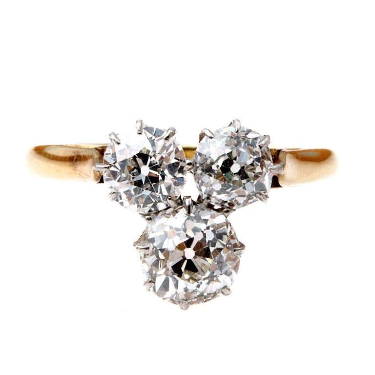 Edwardian Old Mind Cut Three-Stone Diamond Trefoil Ring