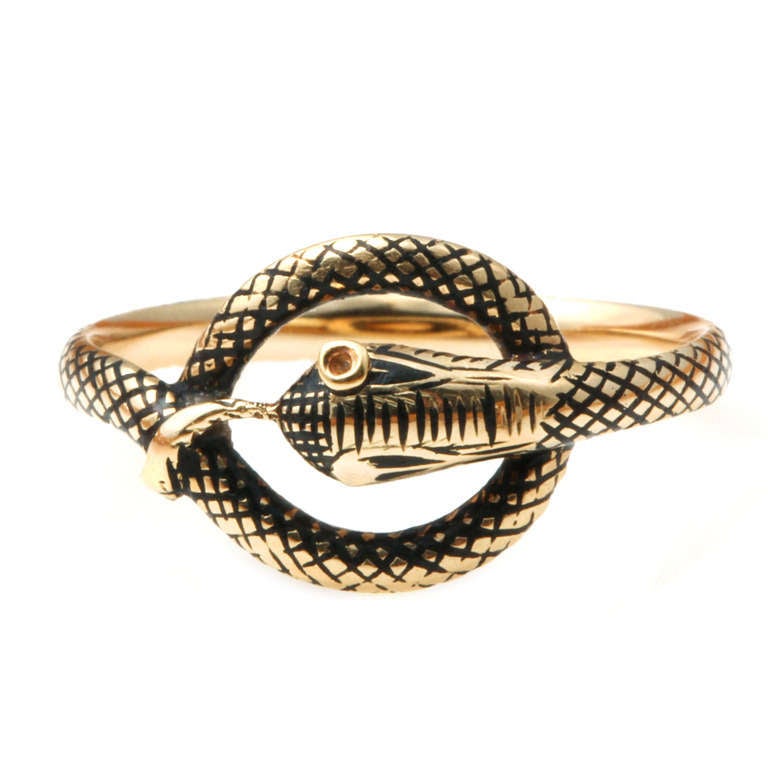 Early Victorian Black Enamel Snake Ring