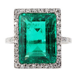 Edwardian Emerald Diamond Platinum Ring