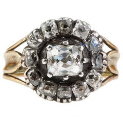 Georgian Diamond Silver Gold Cluster Ring