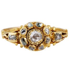 Early 18th Century Rose Cut Diamond Gold Cluster Ring