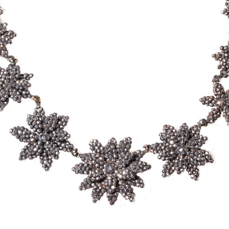 Victorian Cut Steel Flower Necklace In Excellent Condition In Austin, TX