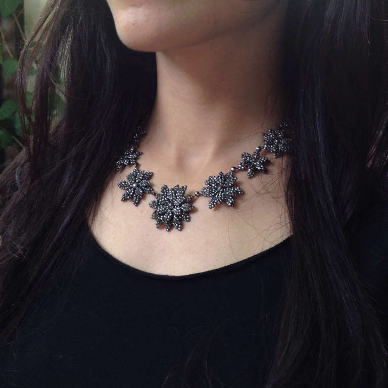 Women's Victorian Cut Steel Flower Necklace