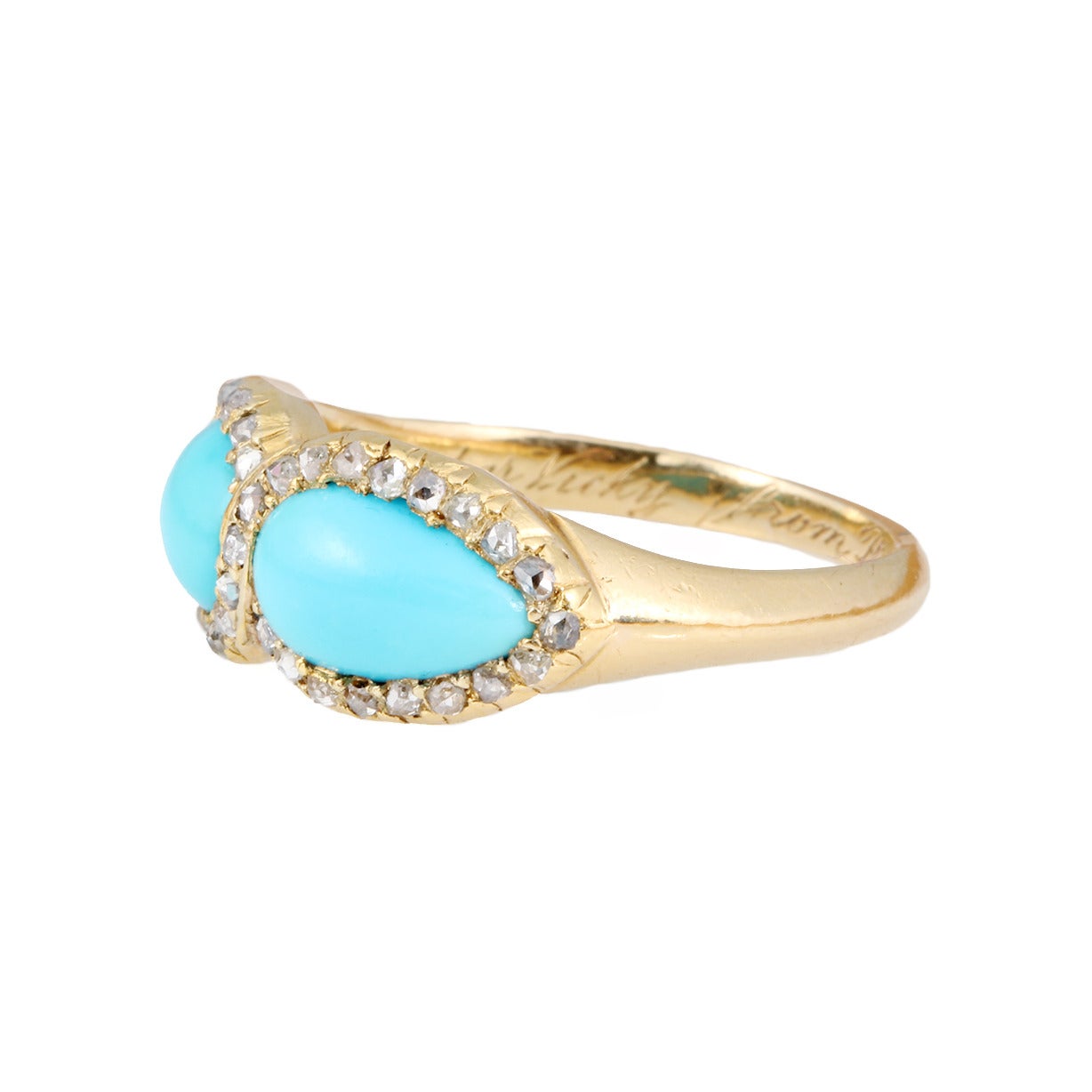 Victorian Turquoise Diamond Gold Engagement Ring In Excellent Condition In Austin, TX