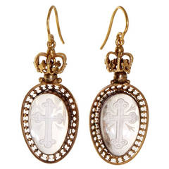 Victorian Carved Rock Crystal Gold Essex Earrings